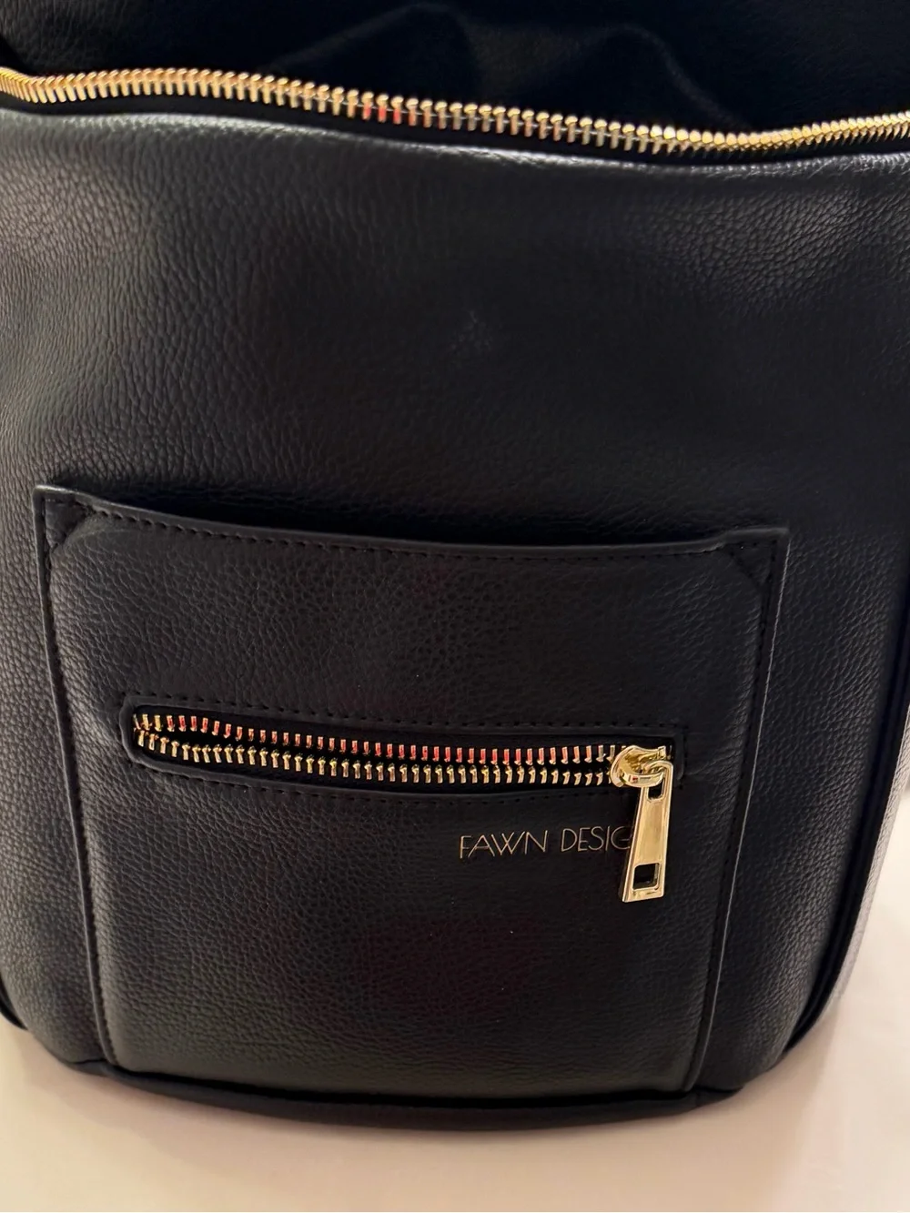 FAWN DESIGN Black Pebbled Leather Backpack with Gold Hardware